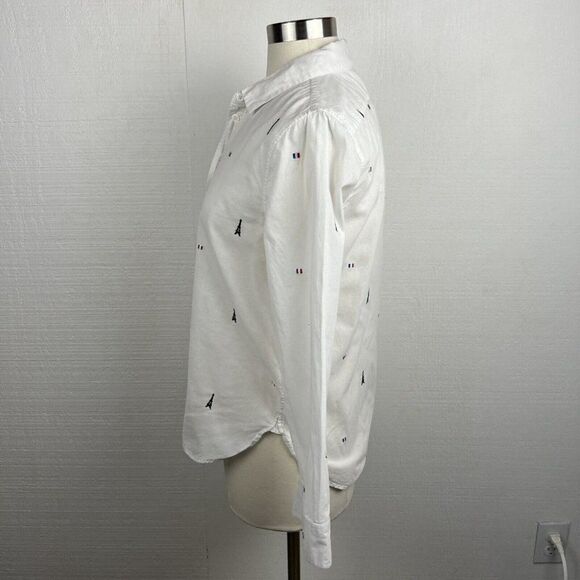 Equipment Shirt S Womens White Paris Eiffel Tower Button Front Leema Embroidered - Picture 4 of 7